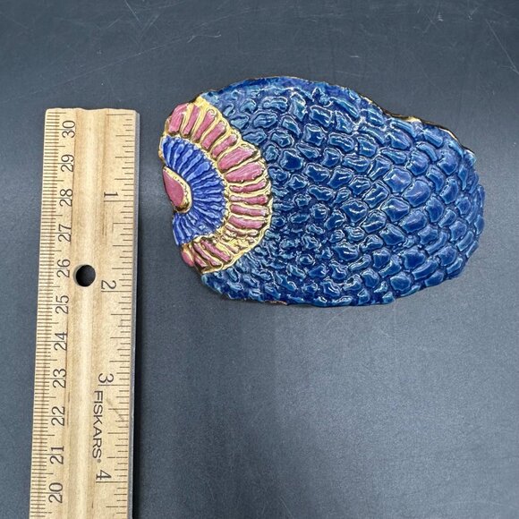 Vintage Hair Barrette Clip 1990s Diane Wilson Art Pottery Blue Feathers Scales - Picture 7 of 8